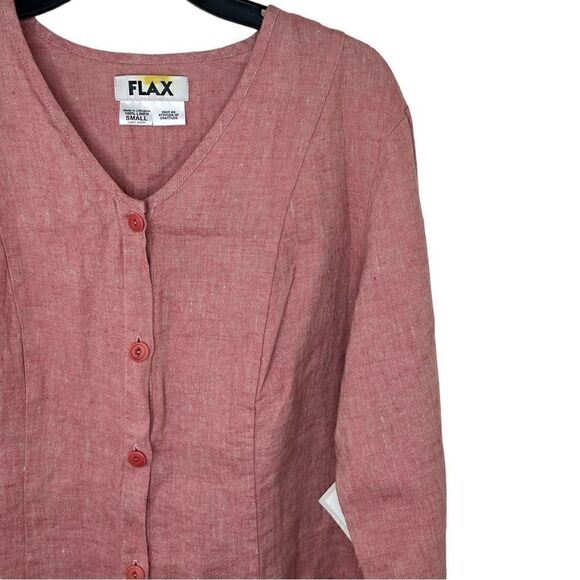 Flax Pink/Red Long Sleeve 100% Linen Lagenlook Button Front Shirt Small - Picture 6 of 9